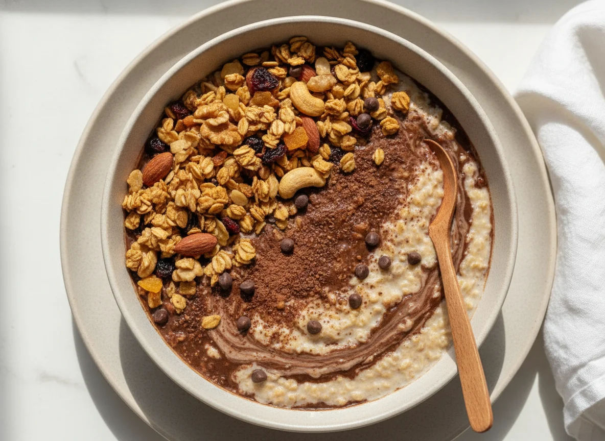 Bowl de avena, granola y proteína en polvo photo