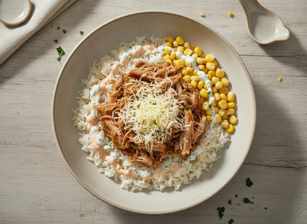Bowl de Cerdo Desmechado con Queso y Salsas photo