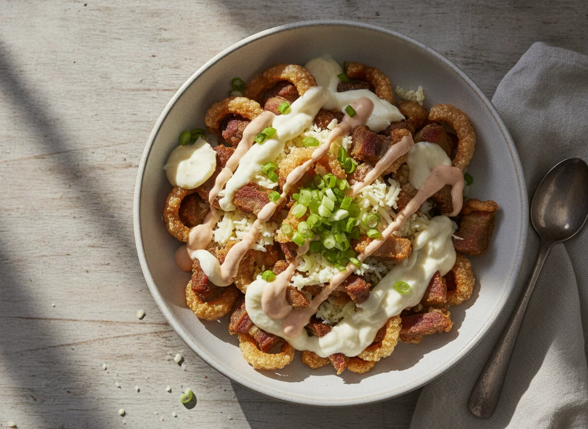 Bowl de Chicharrón con Queso y Salsas photo