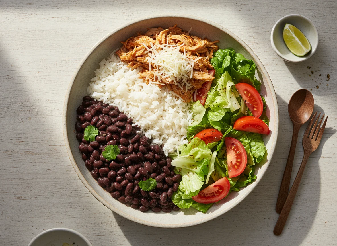 Bowl de frijoles negros y ensalada photo