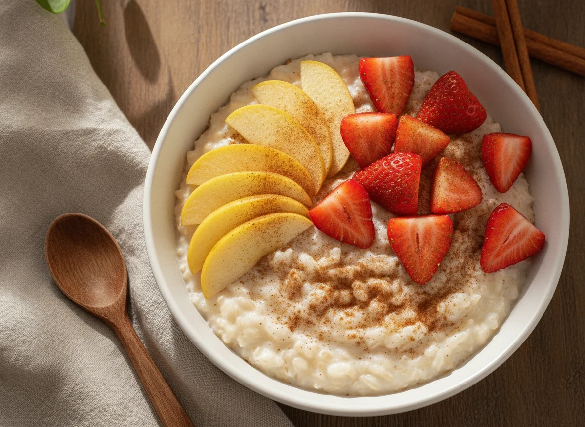 Bowl de fruta con arroz con leche photo