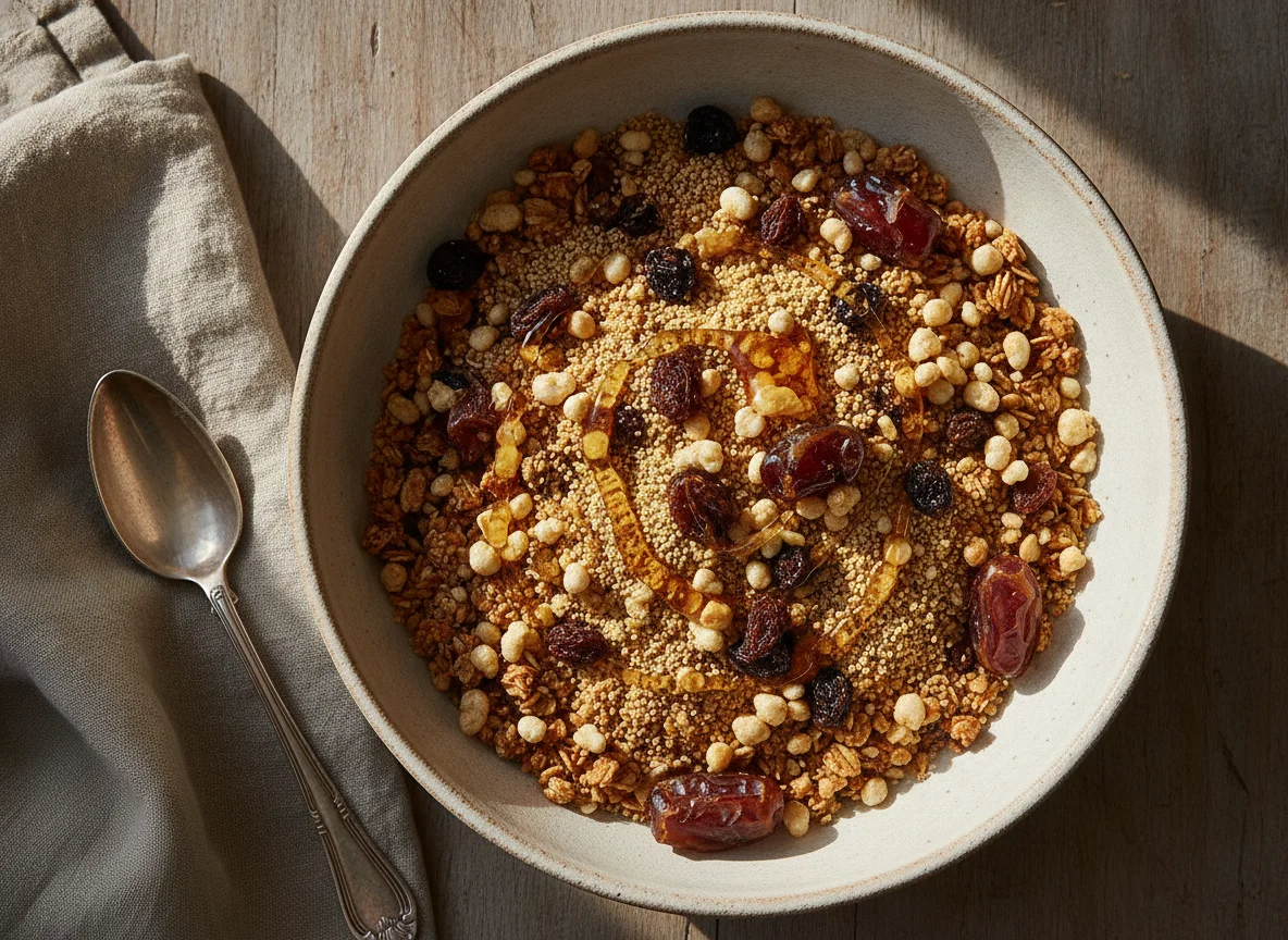 Bowl de granola con amaranto y dátiles photo