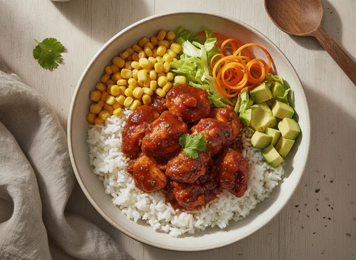 Bowl de pollo con barbacoa y vegetales photo
