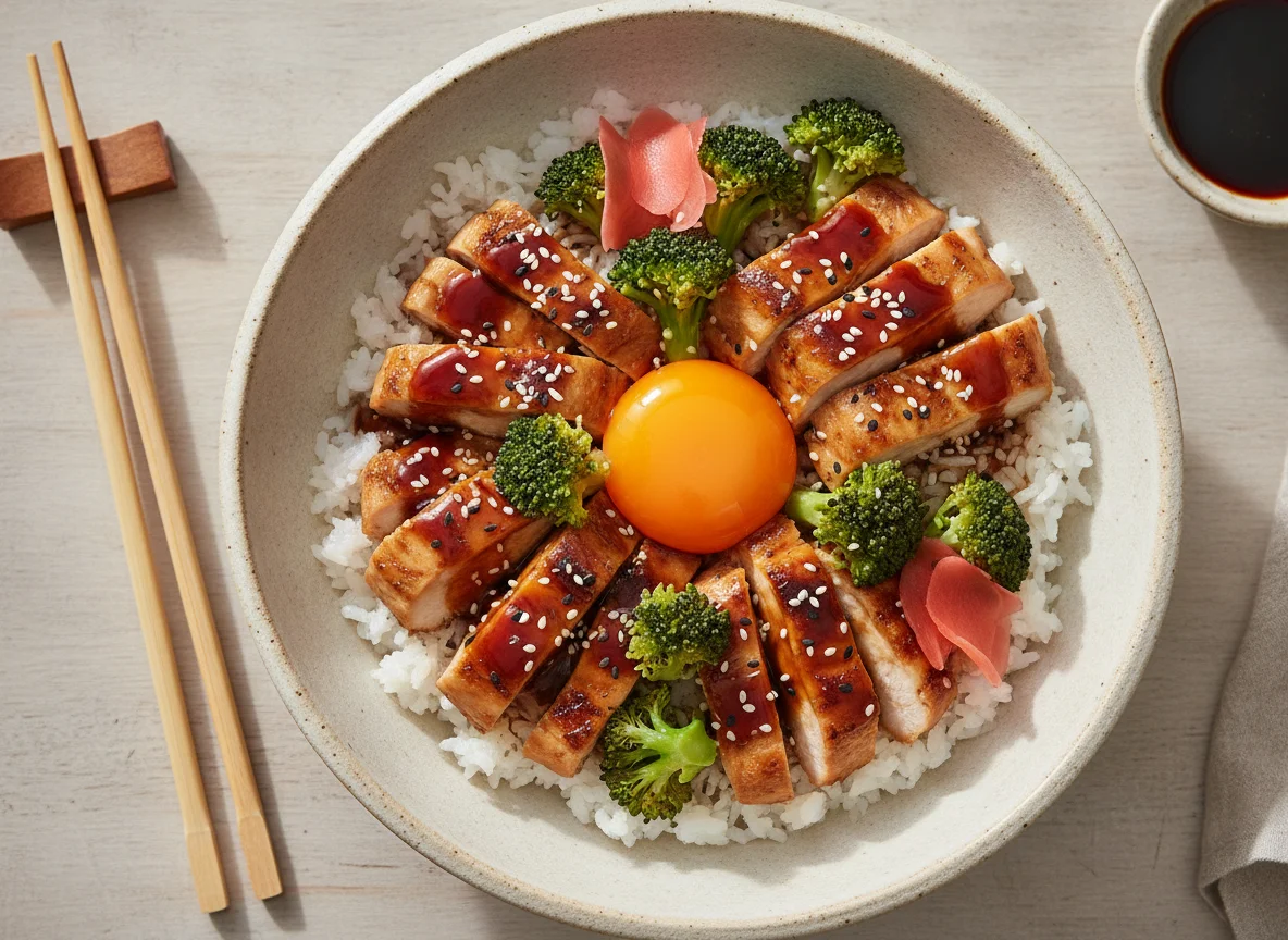 Bowl de Pollo Teriyaki con Huevo y Brócoli photo