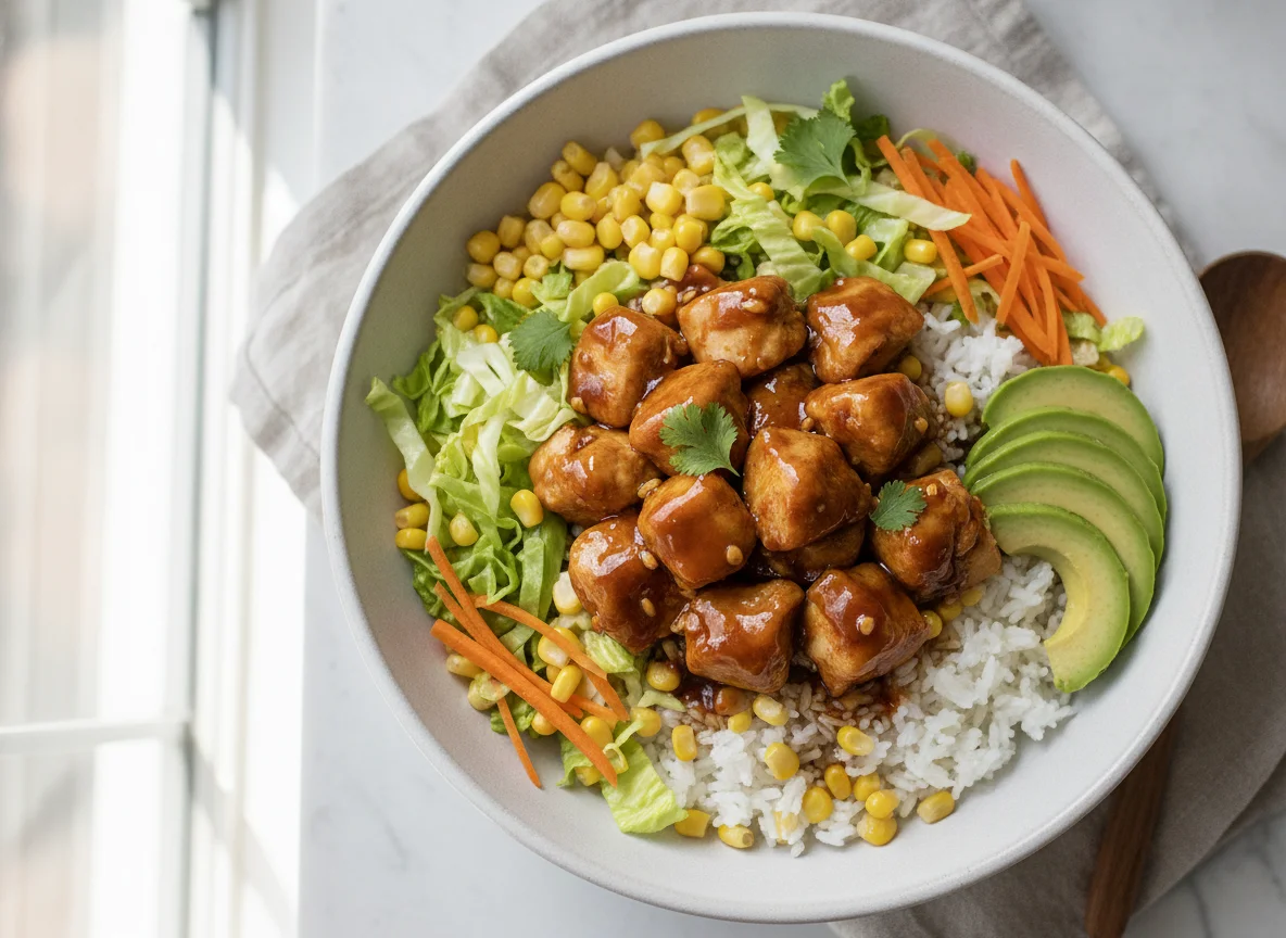 Bowl de pollo teriyaki con vegetales photo