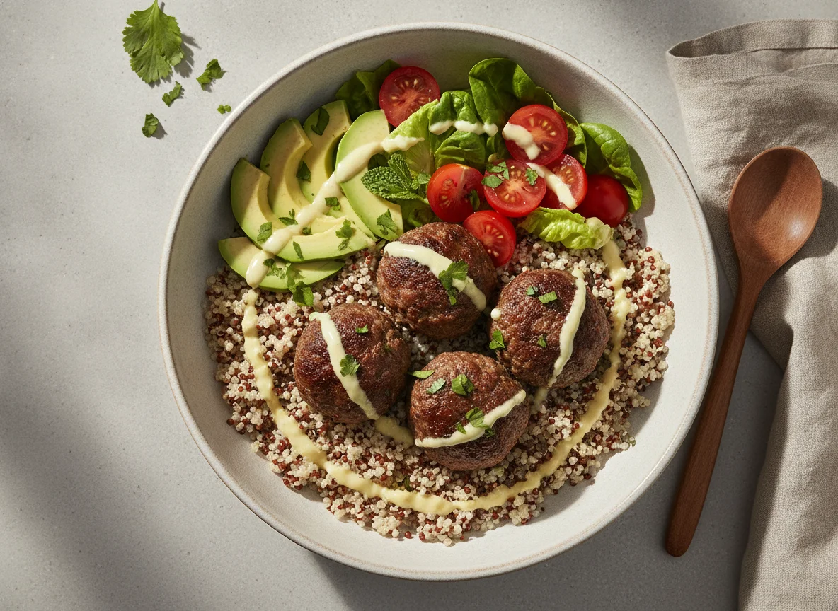 Bowl de Quinoa con Albóndigas y Palta photo