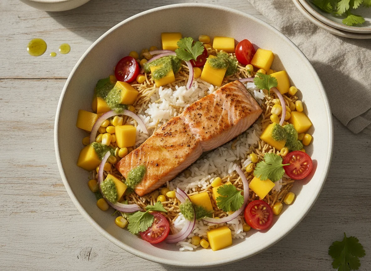 Bowl de Salmón con Arroz y Mango photo