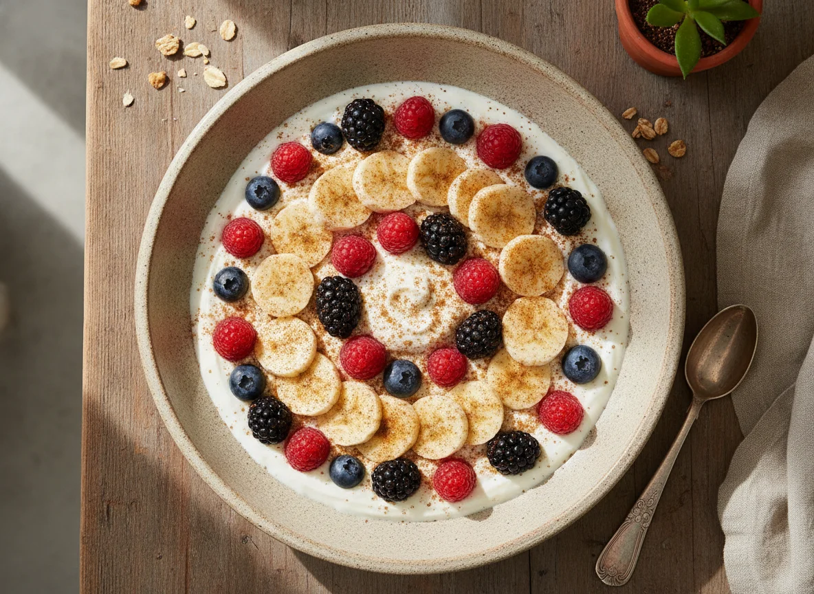 Bowl de yogurt con frutas y canela photo