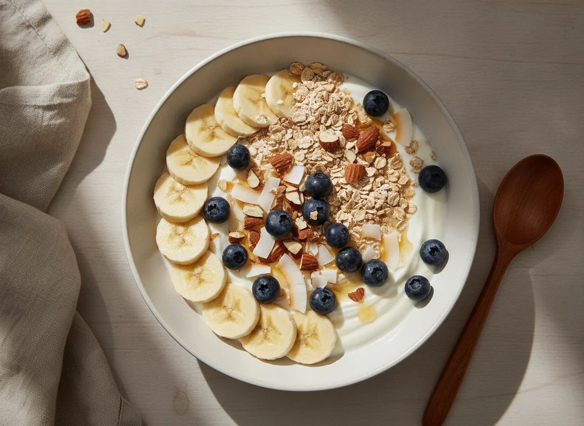 Bowl de yogurt con frutas y cereales photo