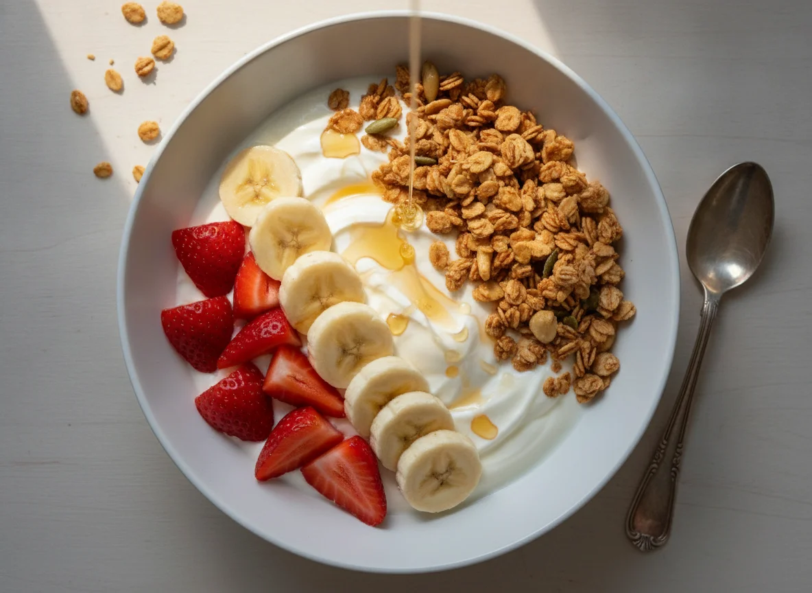 Bowl de yogurt con frutas y granola photo