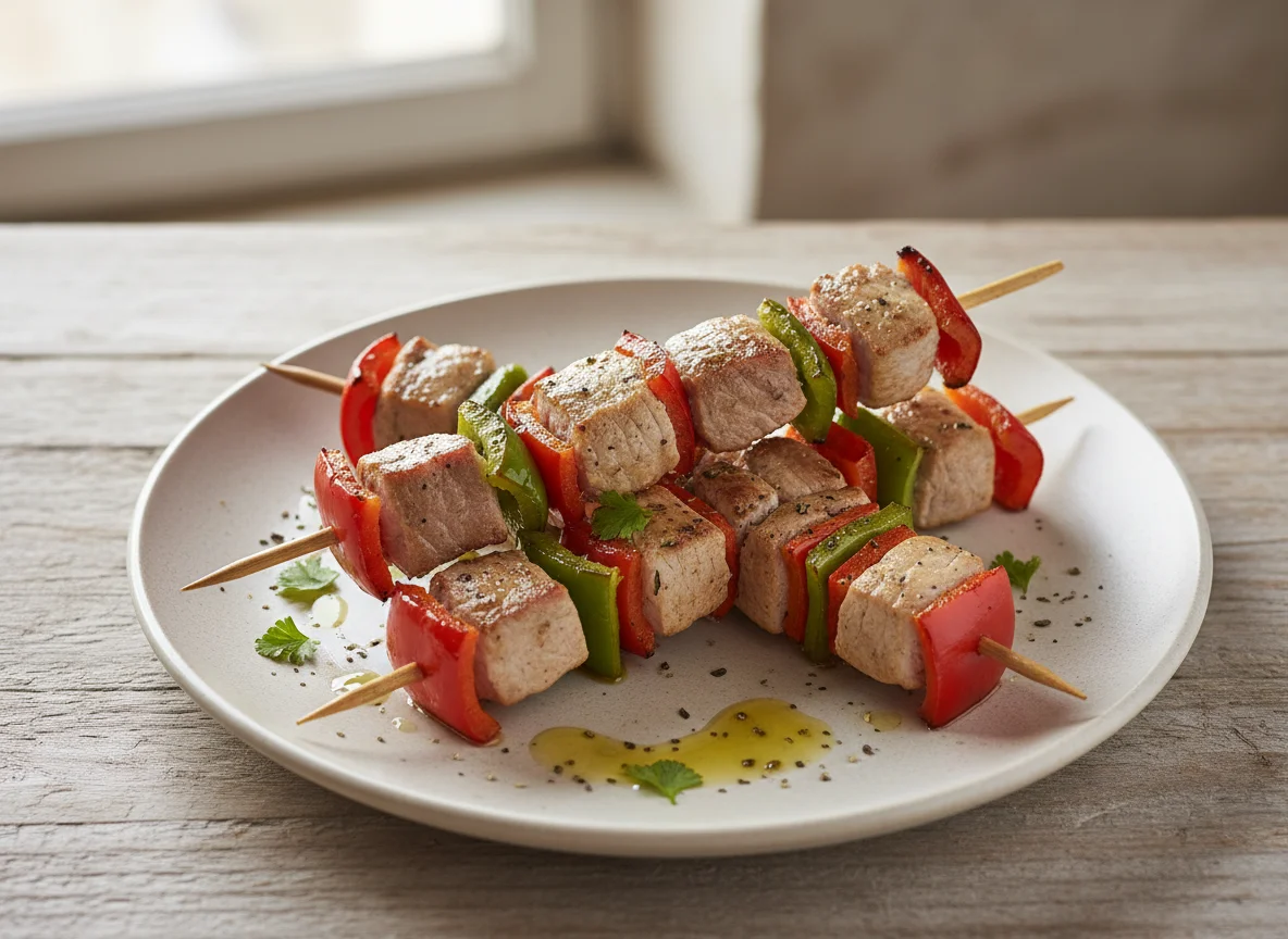 Brocheta de carne y verduras photo