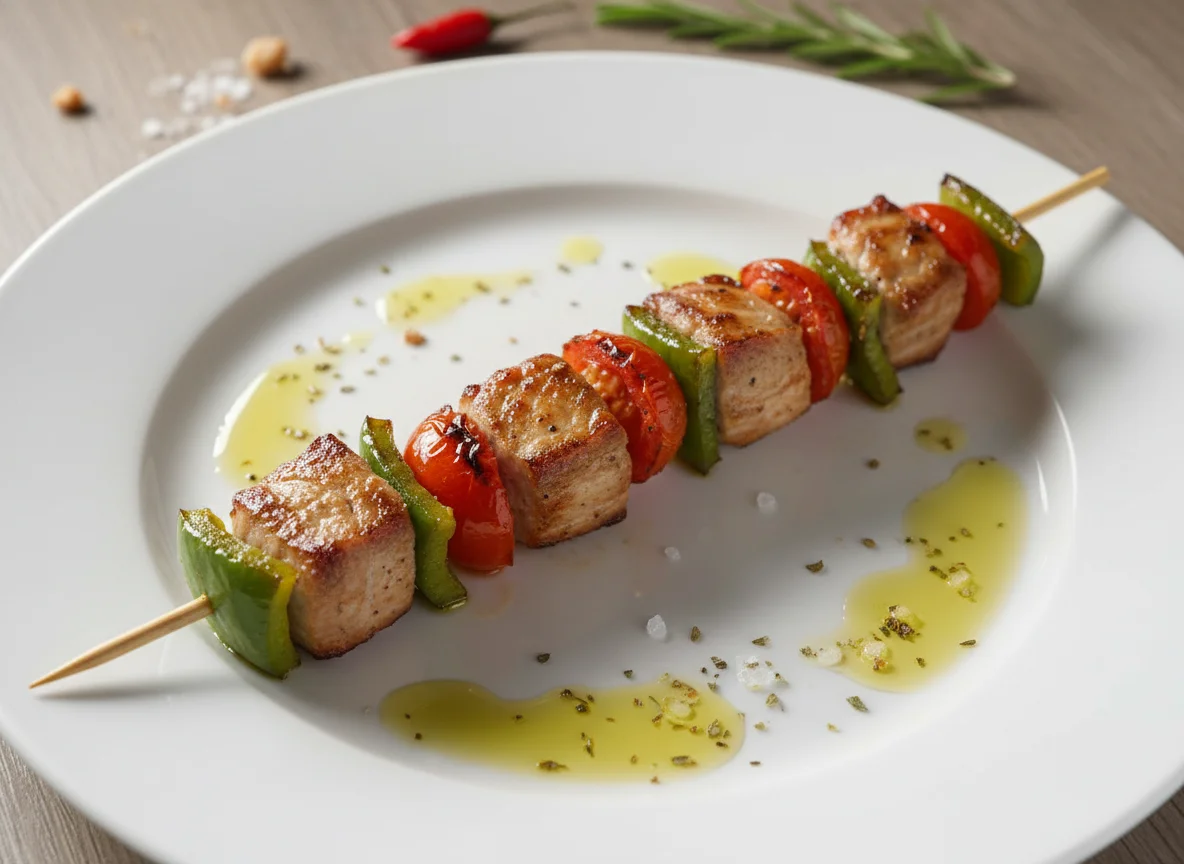 Brocheta de cerdo y verduras photo