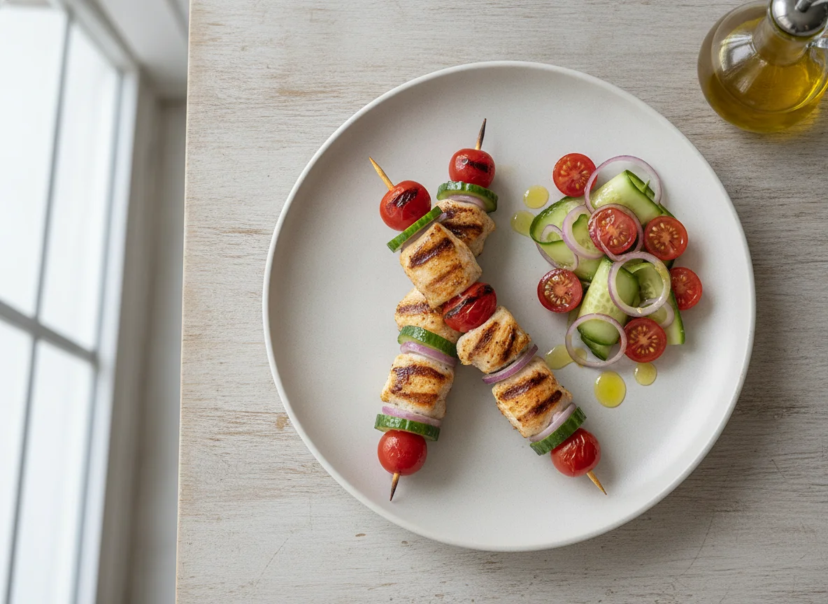 Brocheta de pollo con ensalada photo