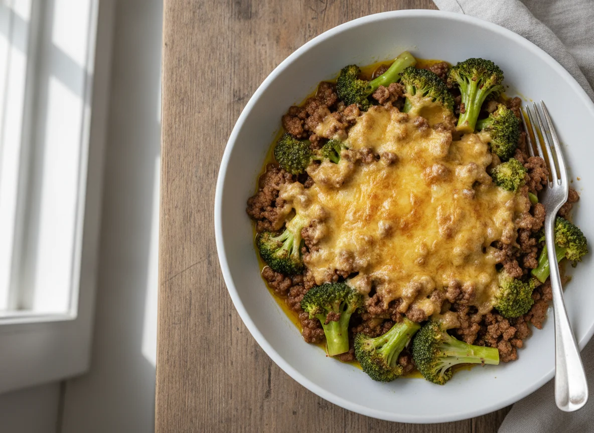 Brócoli con carne molida y queso photo