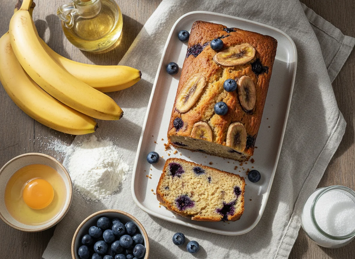 Budín de banana y arándanos sin azúcar photo