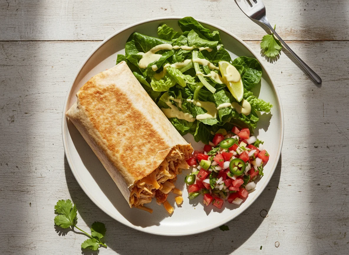 Burrito con ensalada y pico de gallo photo