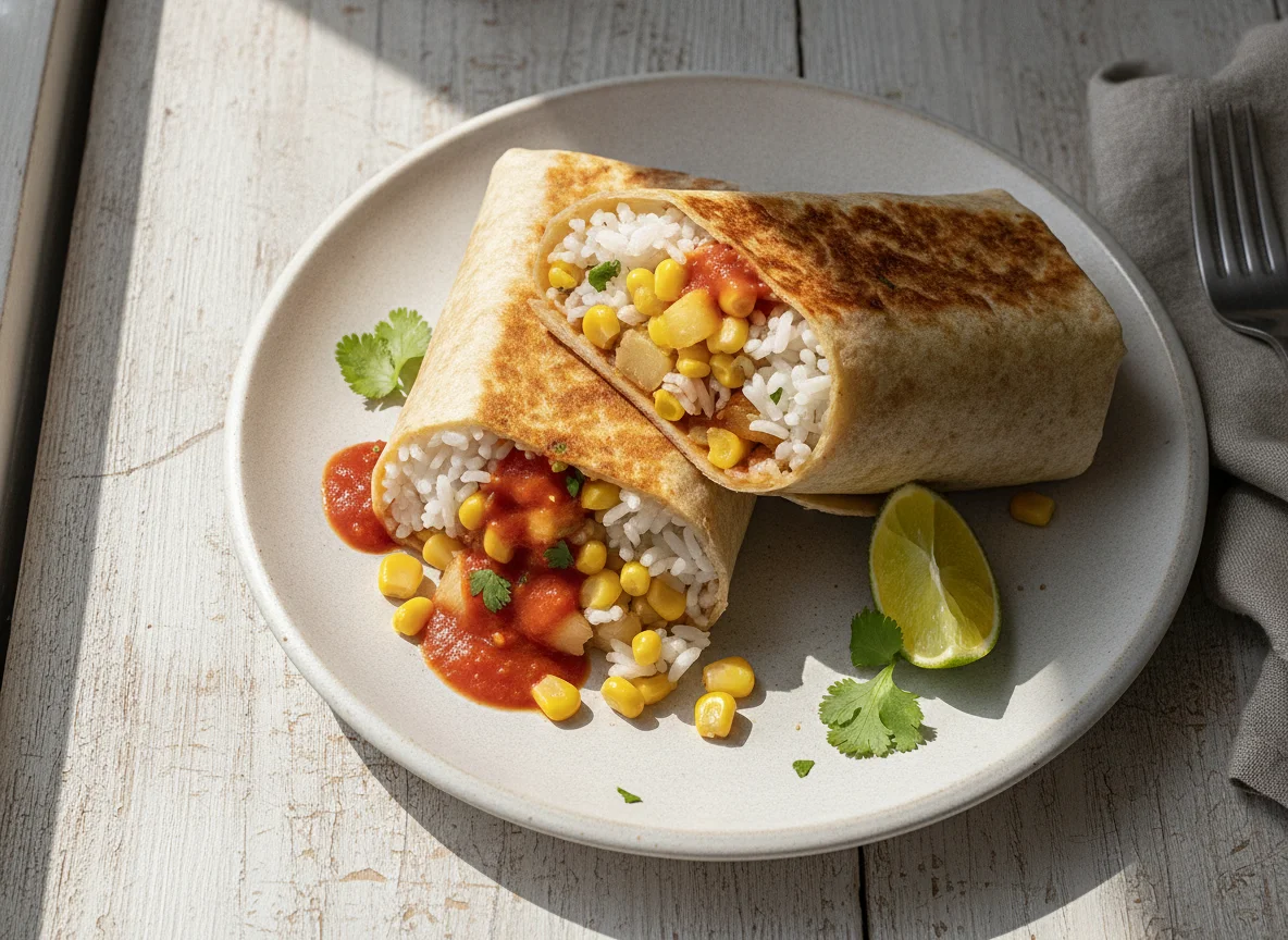Burrito de arroz, maíz y piña photo