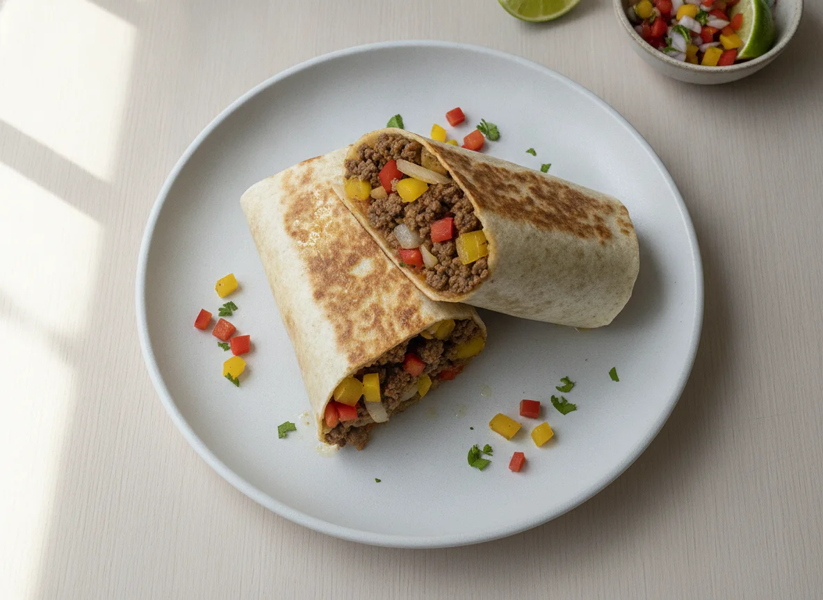 Burrito de carne molida con pimientos photo