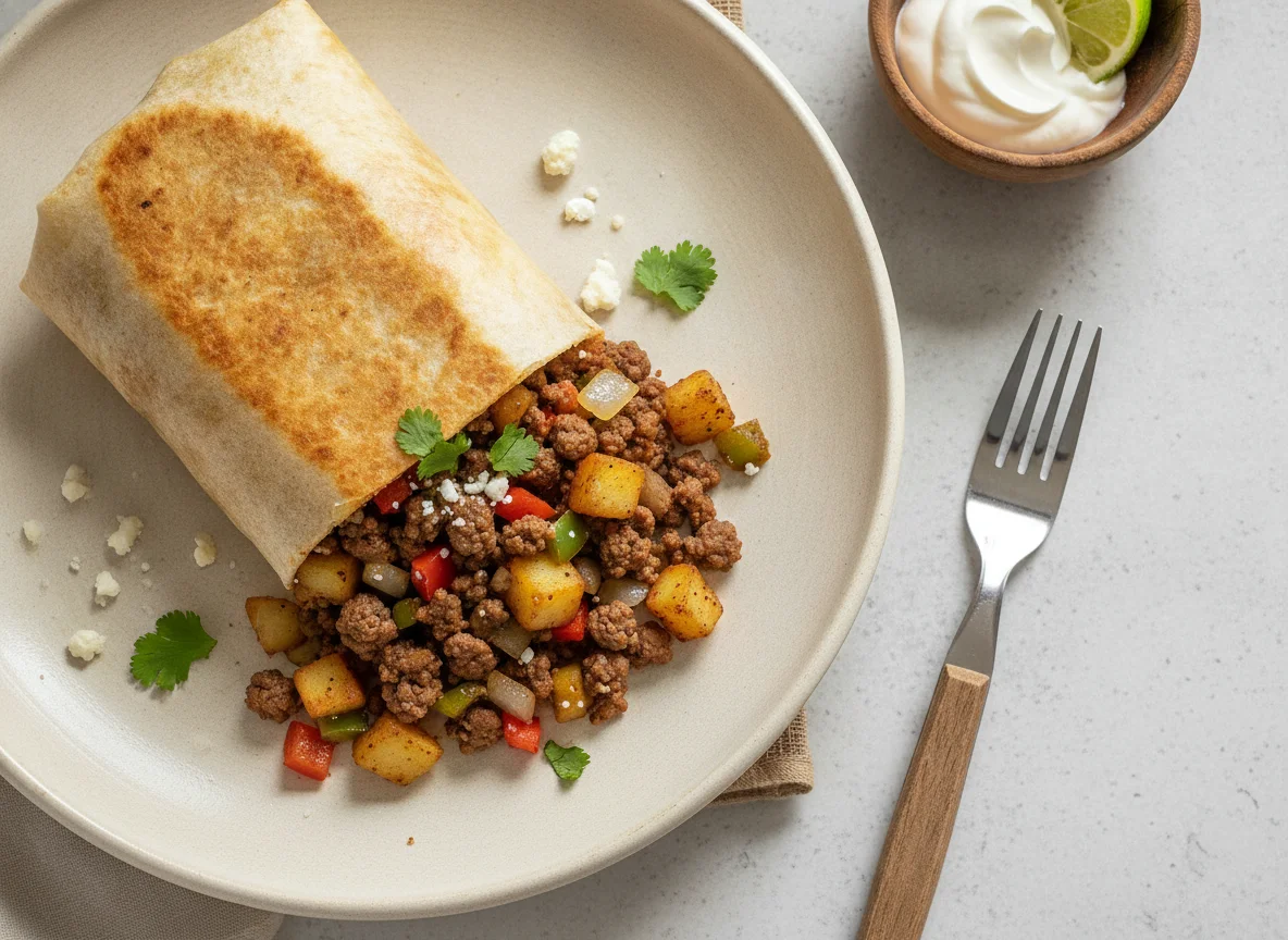 Burrito de carne molida con verduras photo