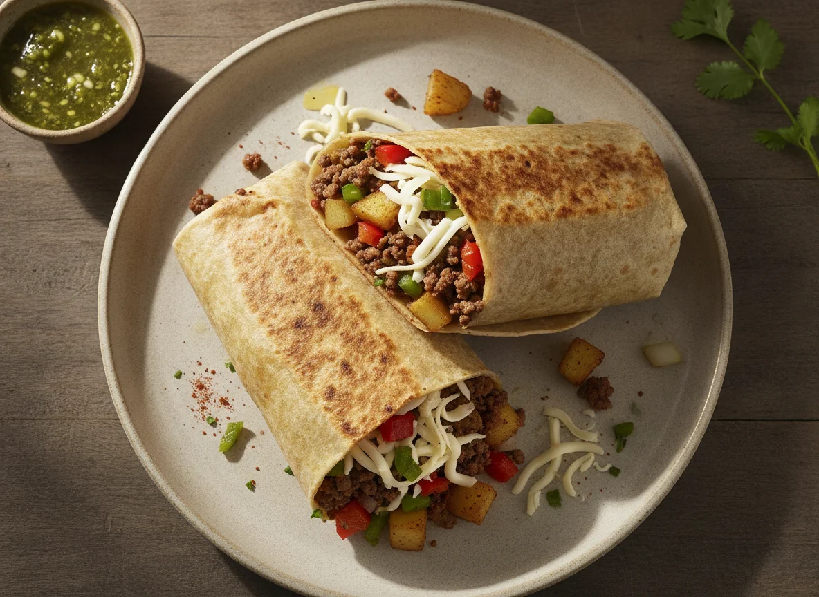 Burrito de carne molida con verduras y queso oaxaca photo