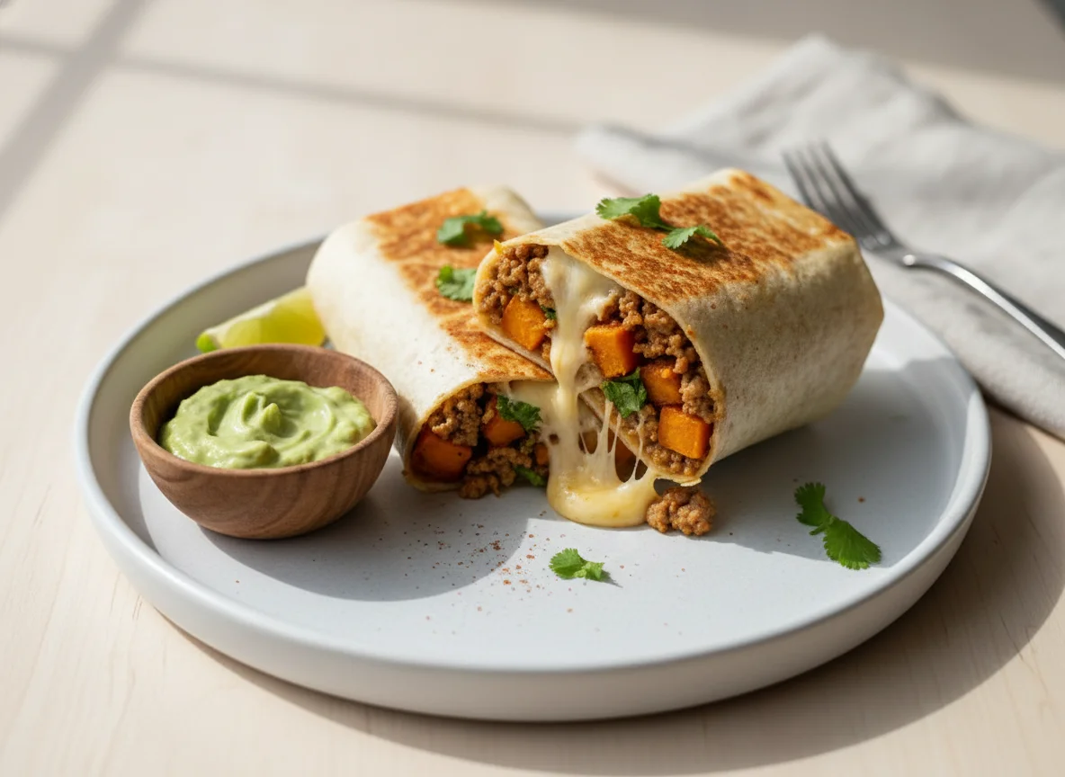 Burrito de carne y boniato con queso photo