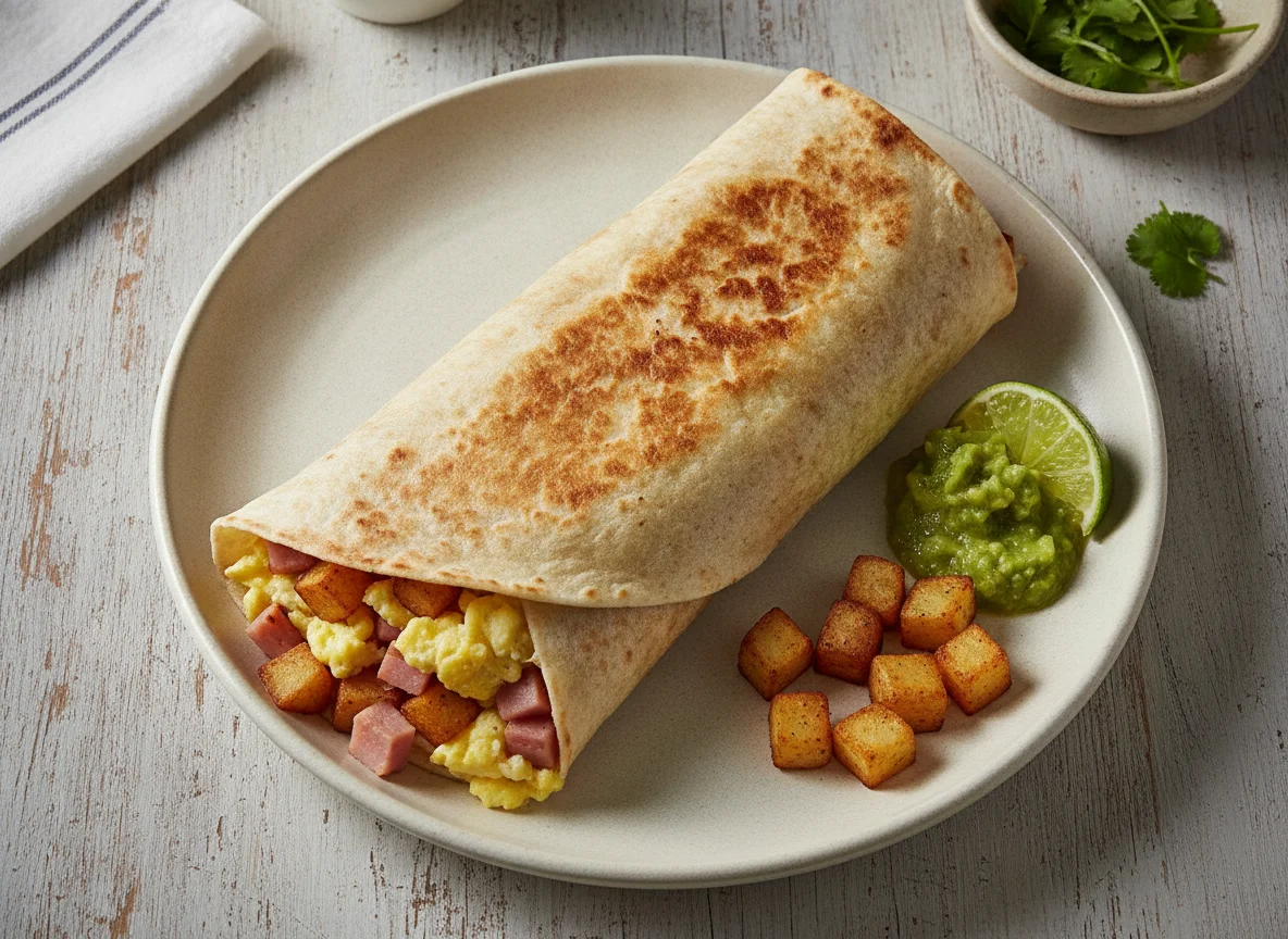 Burrito de huevo con jamón y papas photo