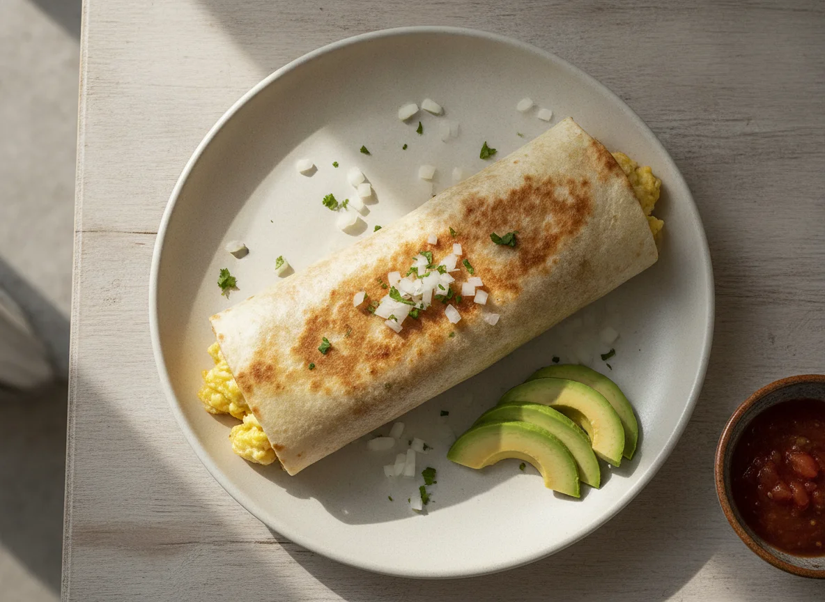 Burrito de huevo revuelto con queso photo