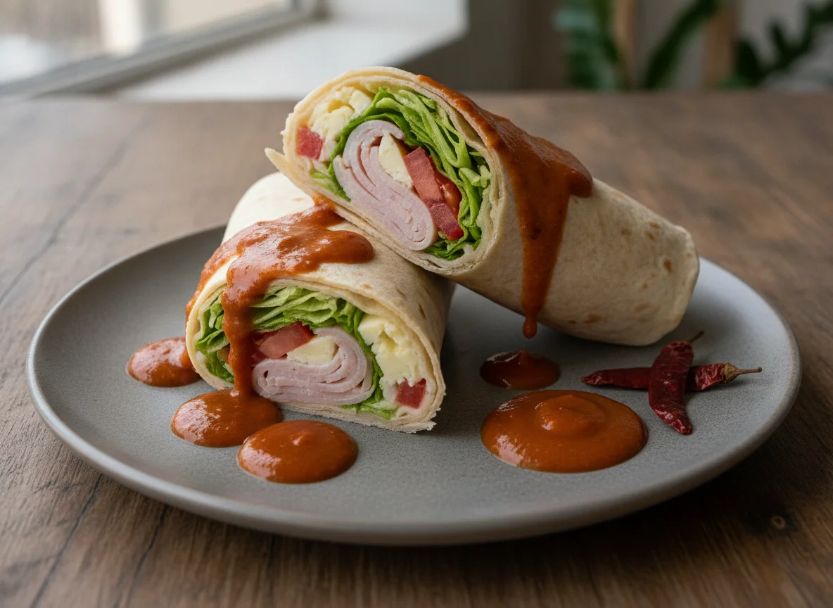 Burrito de jamón y queso con salsa chipotle photo