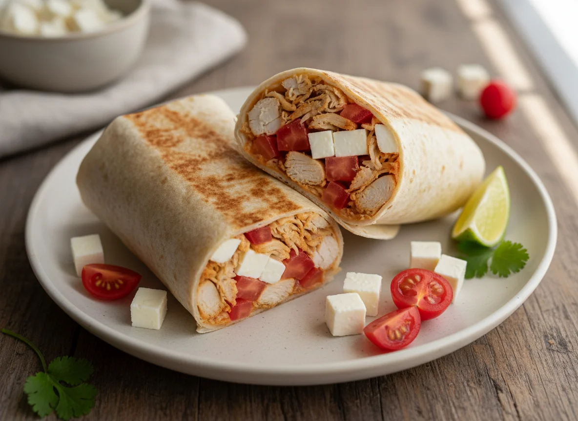 Burrito de pollo con tomate y queso photo