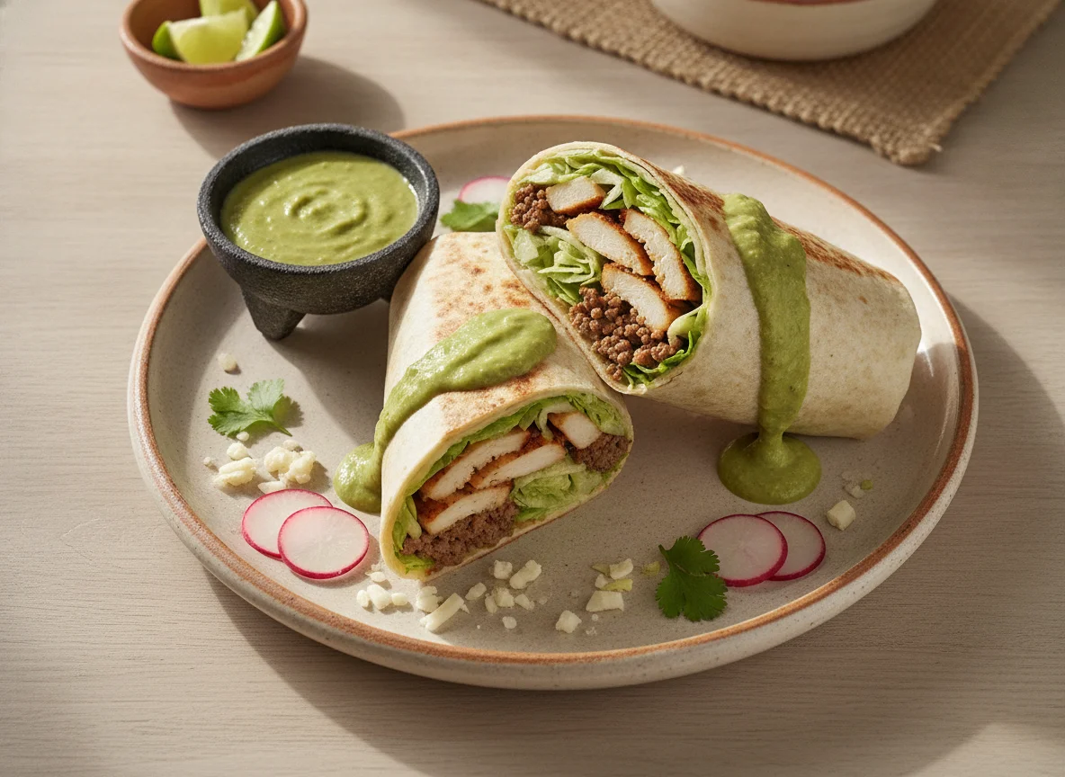 Burrito de Pollo y Carne con Salsa Verde photo