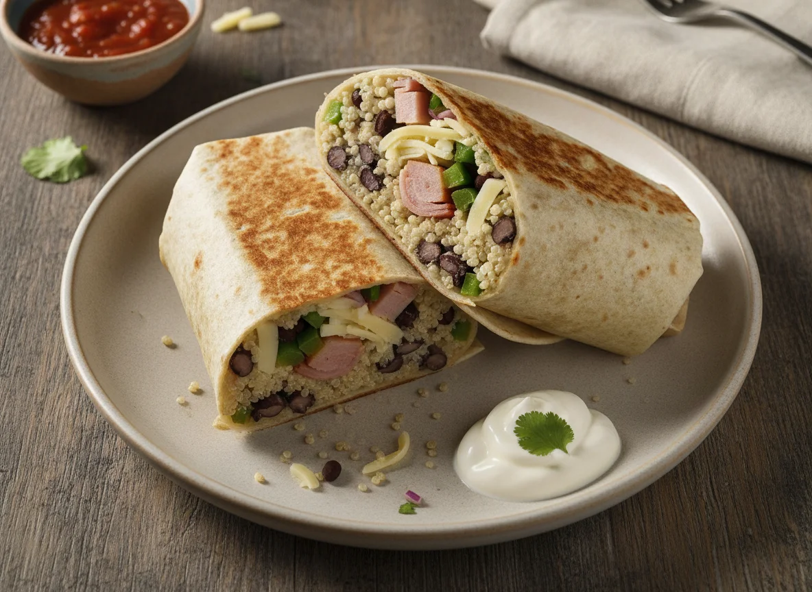 Burrito de quinoa, frijol, jamón y queso photo