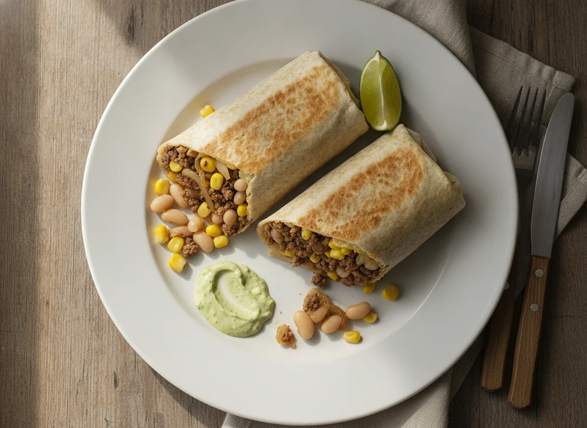 Burritos de carne con porotos y choclo photo