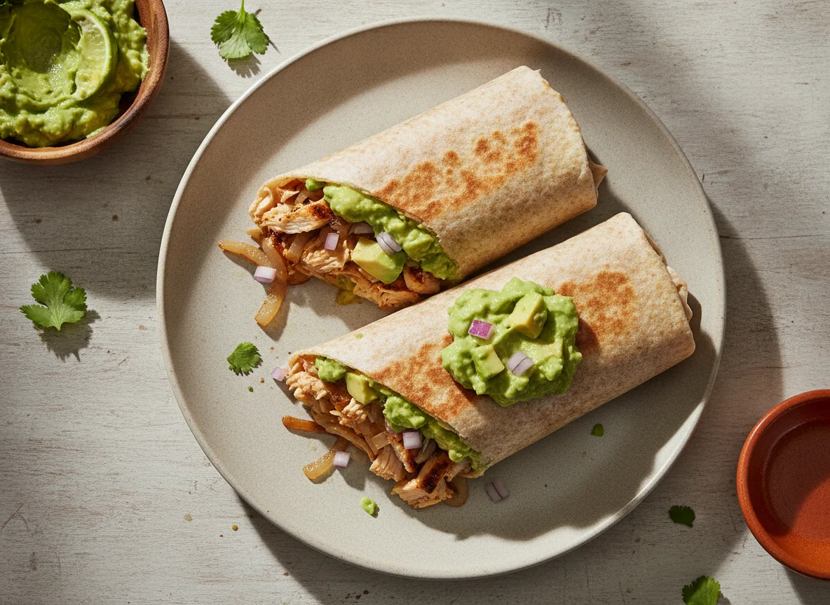 Burritos de pollo con guacamole photo