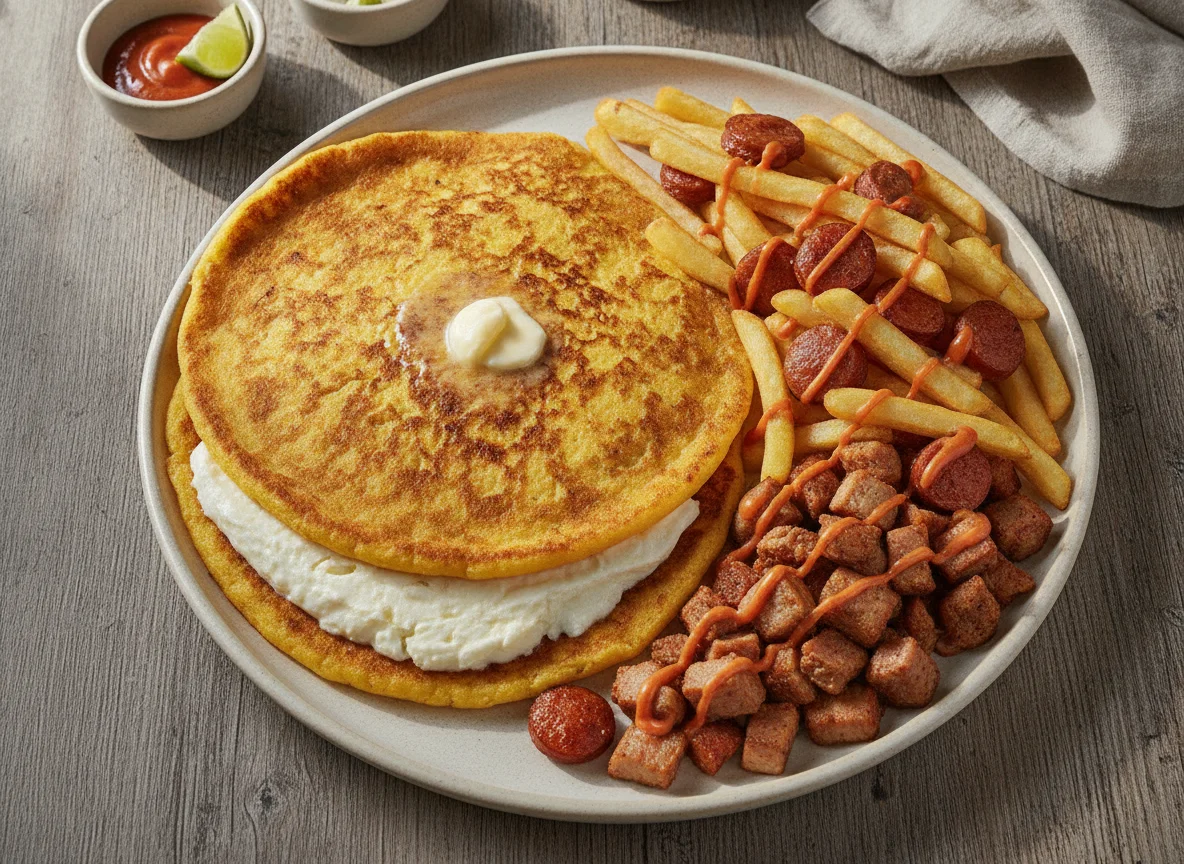 Cachapa con Queso y Salchipapa photo