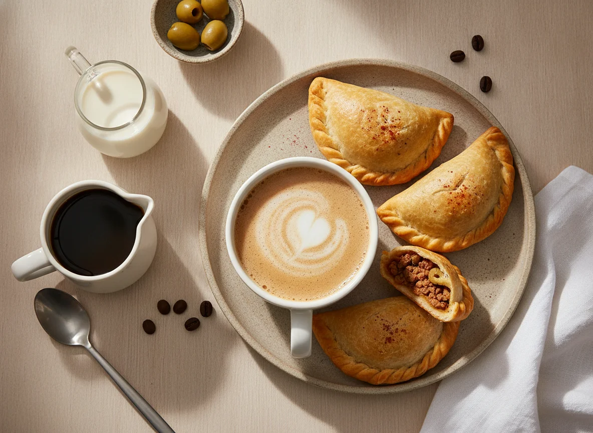 Café con leche de soya y empanaditas photo