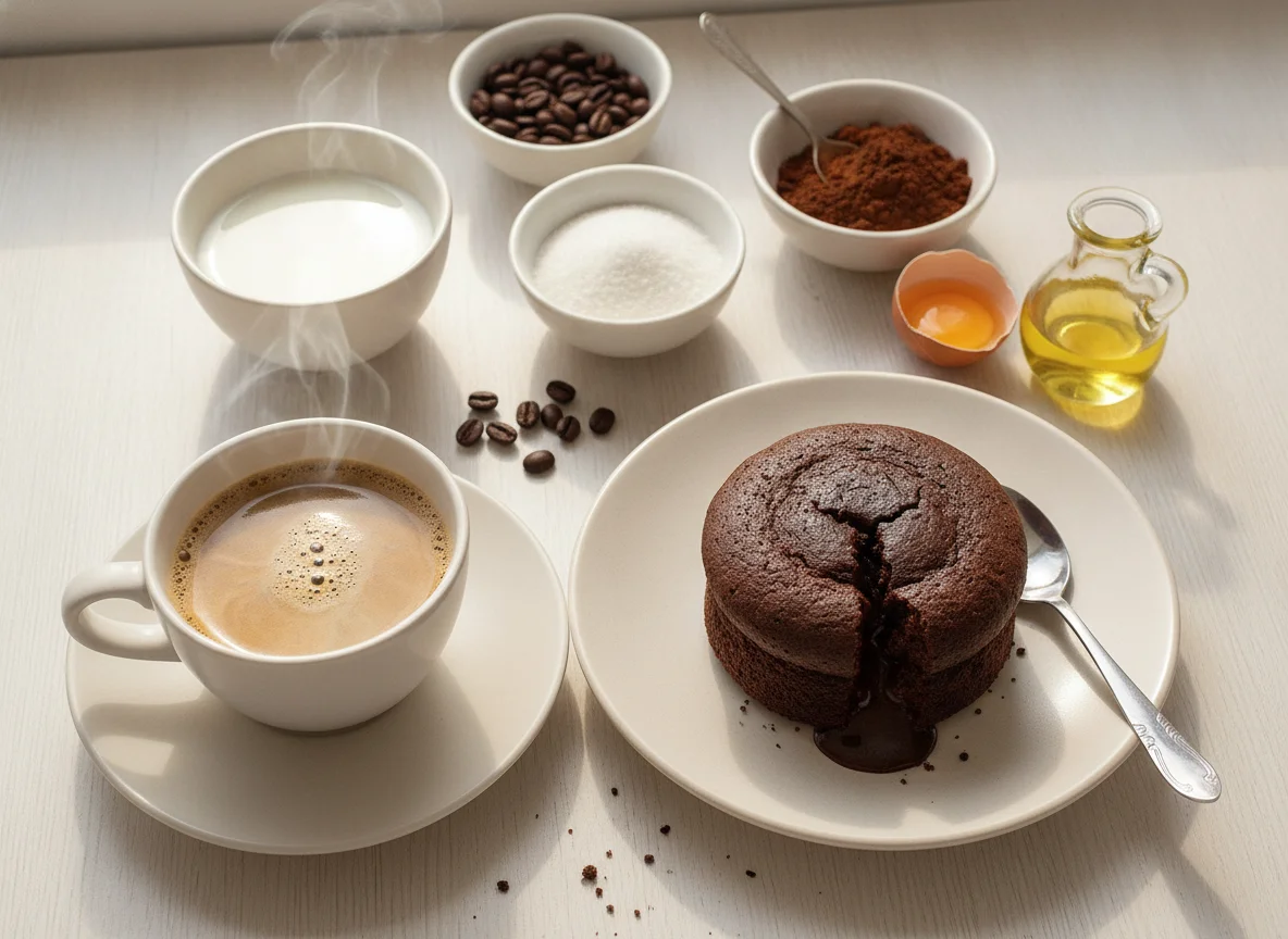 Café con leche y mug cake de chocolate photo