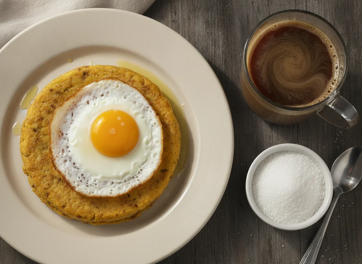 Café con leche y tortilla con huevo photo