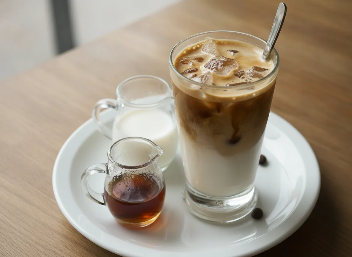 Café helado con leche y jarabe photo