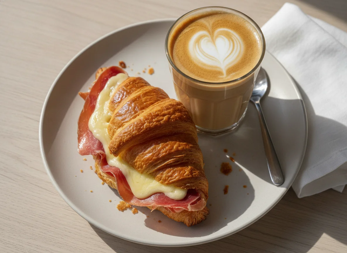Café Latte y Croissant de Jamón y Queso photo