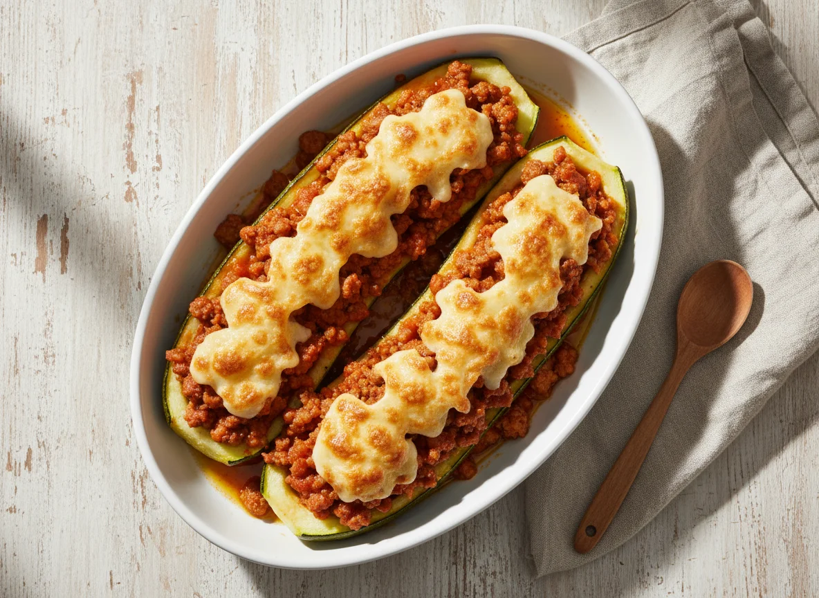 Calabacines rellenos con carne y queso photo