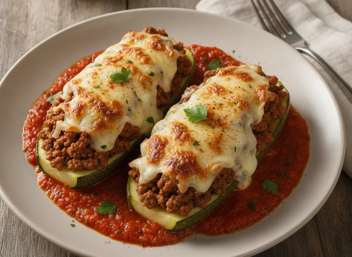 Calabacines rellenos de carne y queso photo