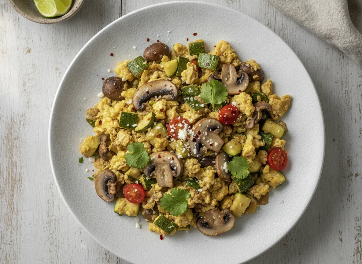 Calabacitas con champiñones y huevo photo