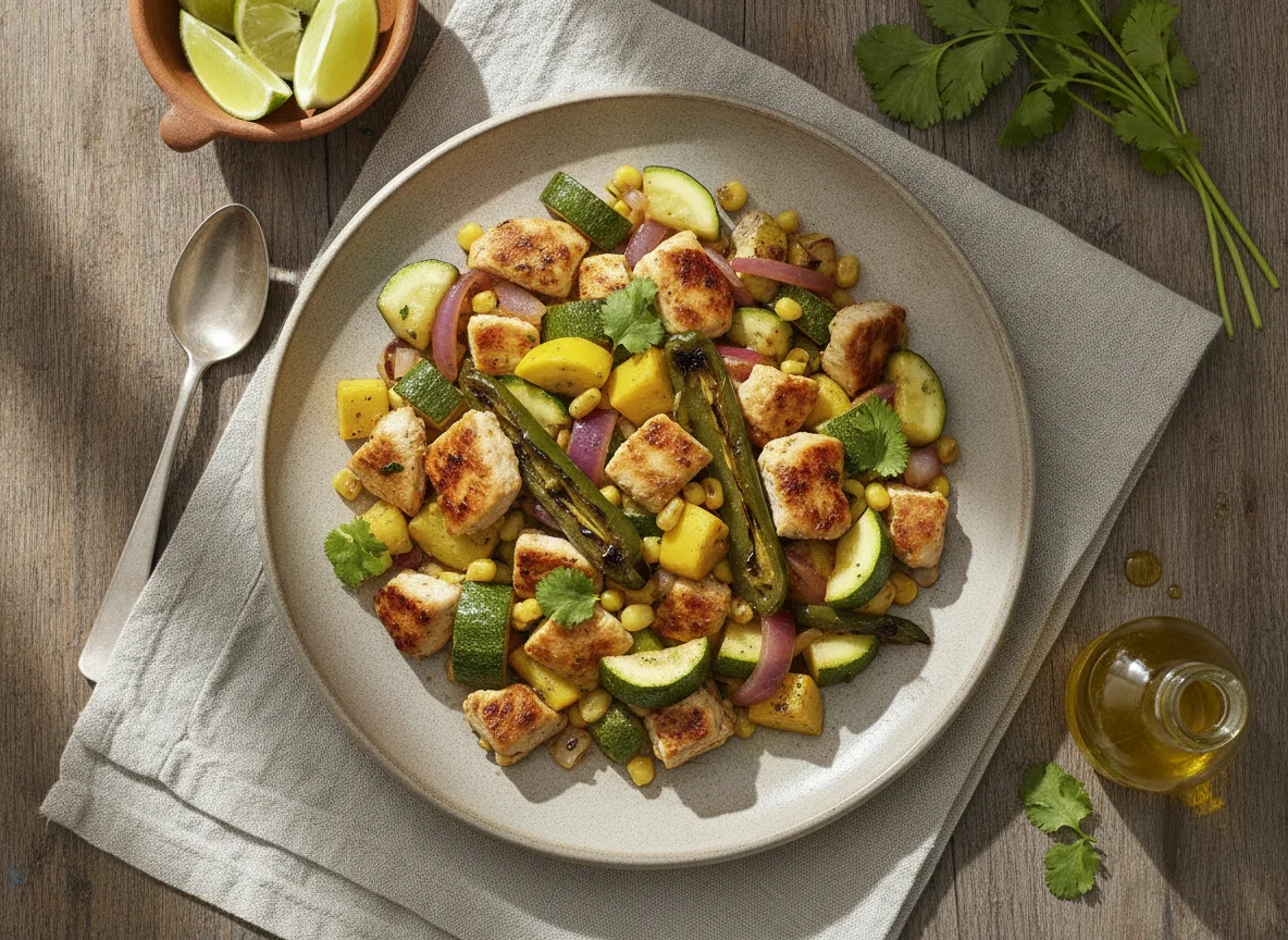 Calabacitas con pollo salteado photo