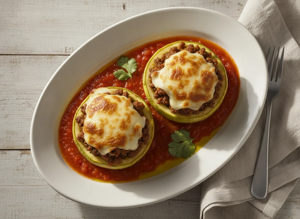 Calabacitas rellenas de carne molida con queso photo