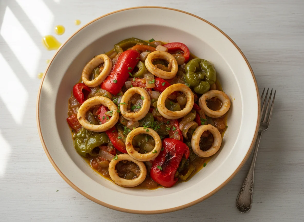 Calamar en salsa con verduras photo