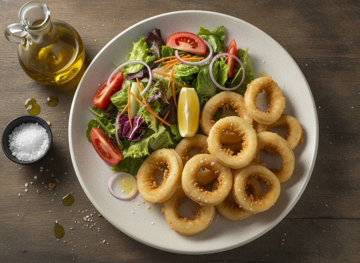 Calamares a la romana con ensalada mixta photo