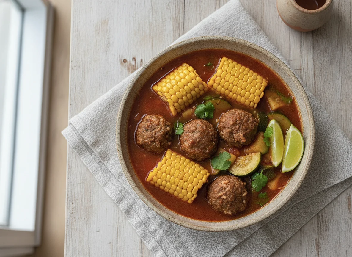 Caldo de albóndigas con elote photo