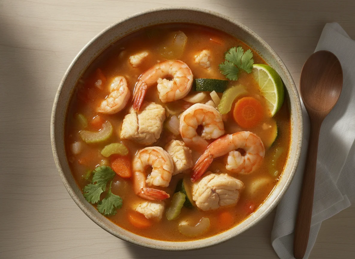 Caldo de camarón con verduras photo