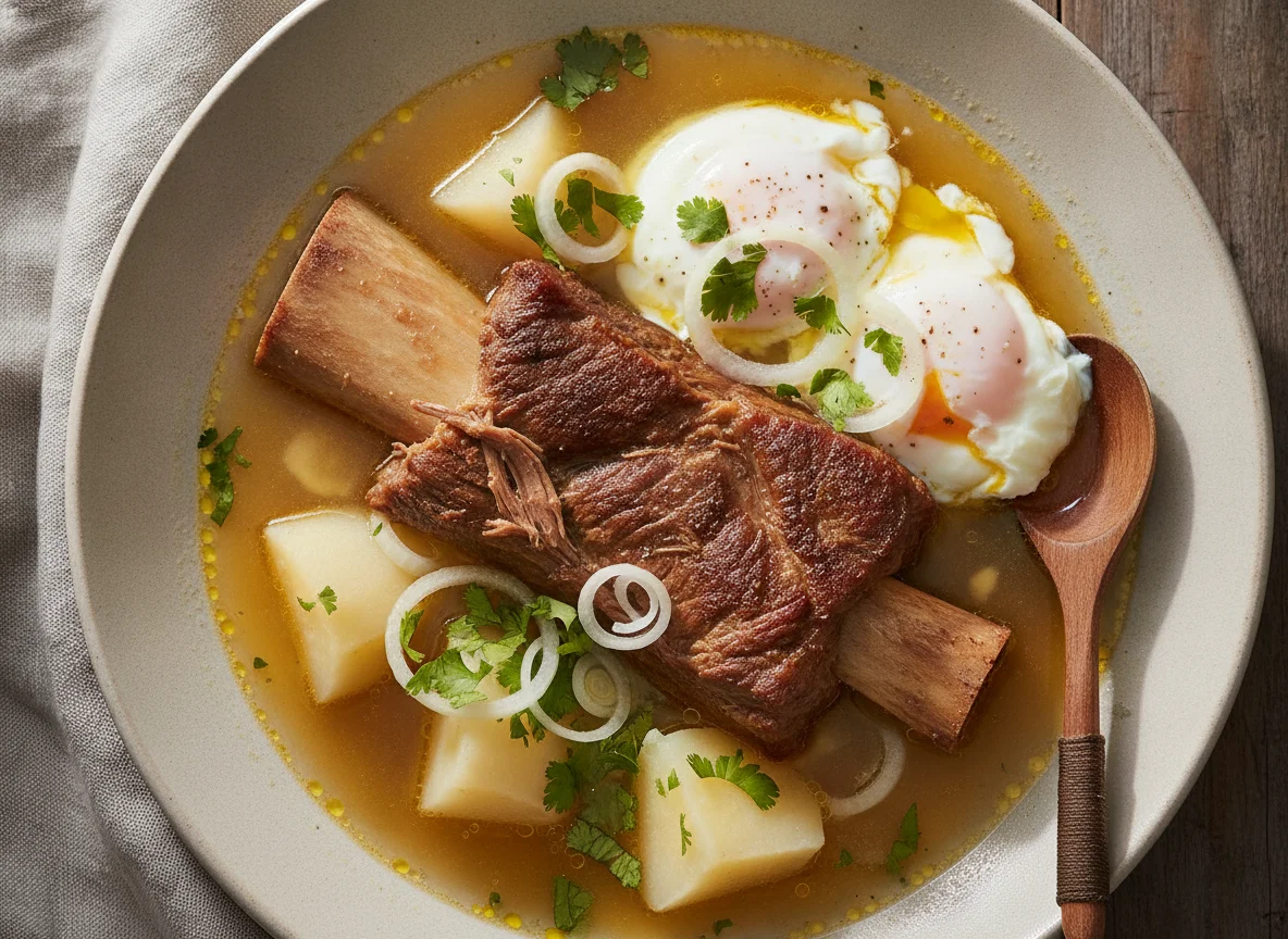 Caldo de costilla con huevo photo
