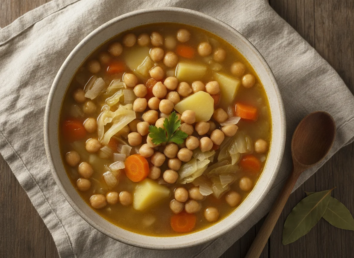 Caldo de garbanzos con verduras photo